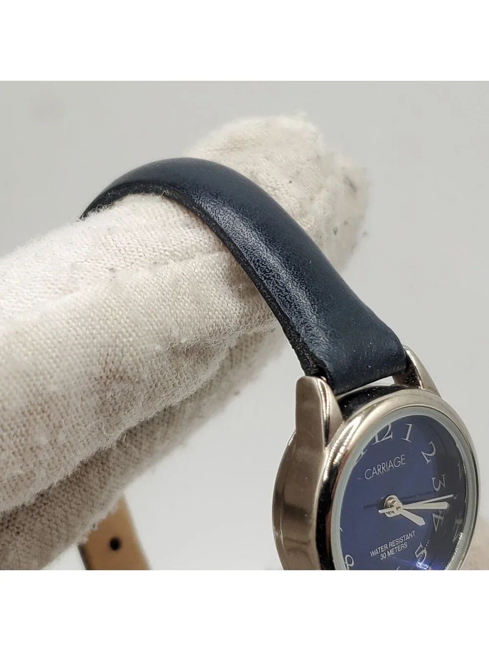 Carriage Quartz Watch Womens 22mm Blue Dial Silver Tone New Battery